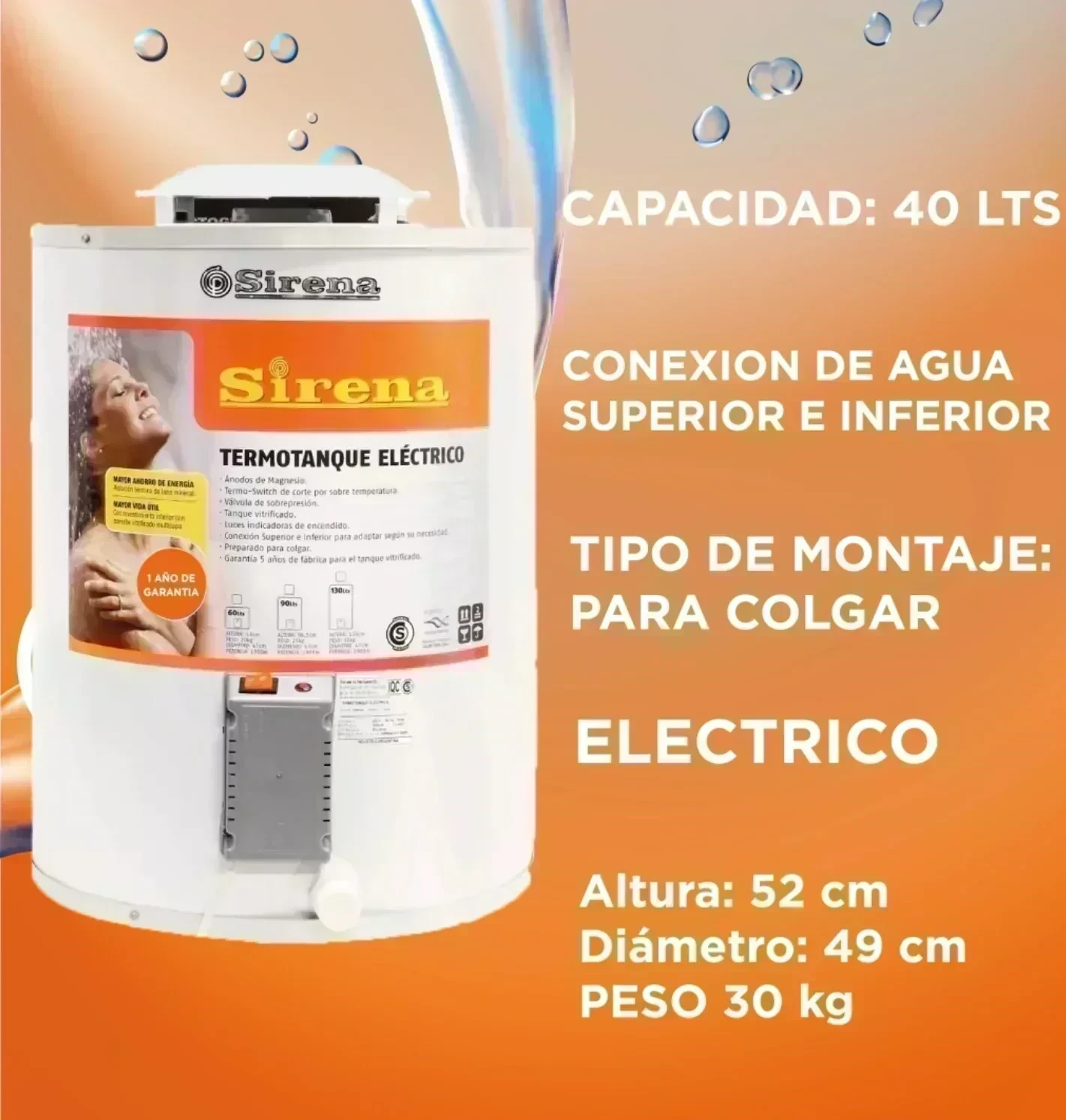 TERMOTANQUE ELÉCTRICO SIRENA 40L 220V