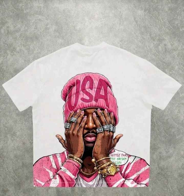 Camiseta de manga curta e gola redonda de corte solto com estampa gráfica retrô 