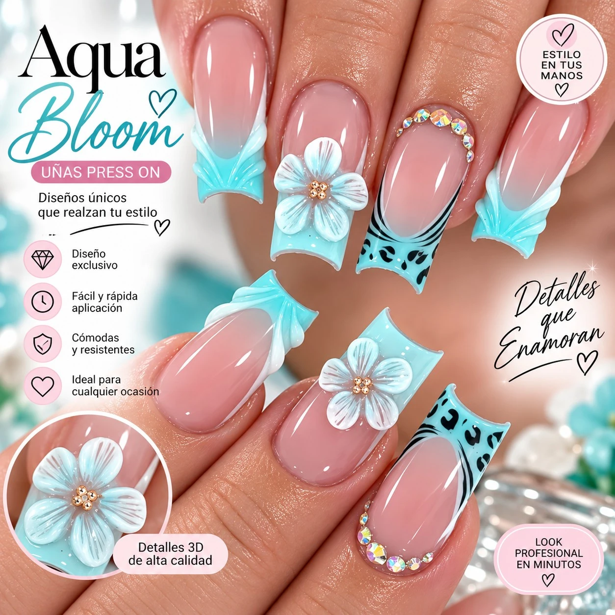lumera caja de uñas press on agua blomm