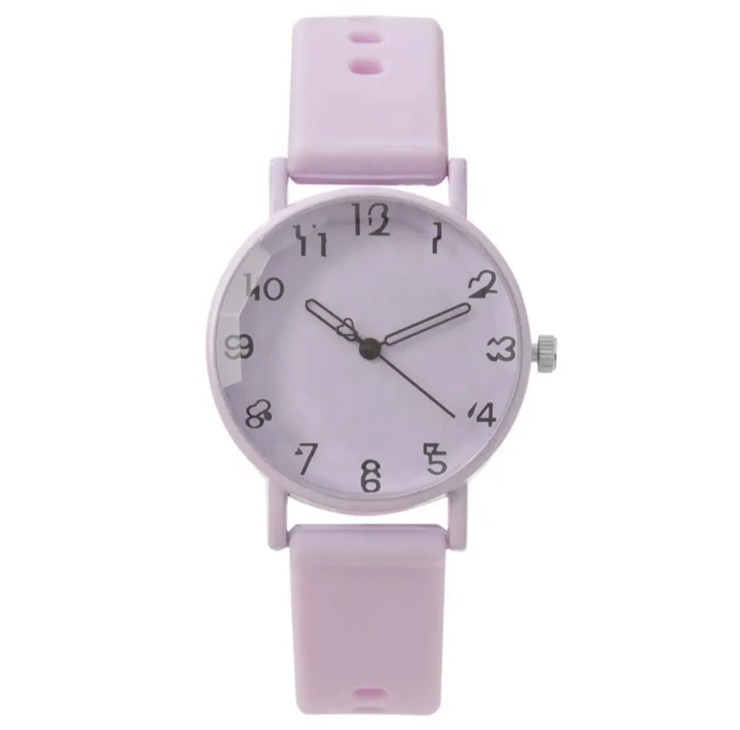 Reloj Pulso Goma Analogo Segundero Corazon Lila 3