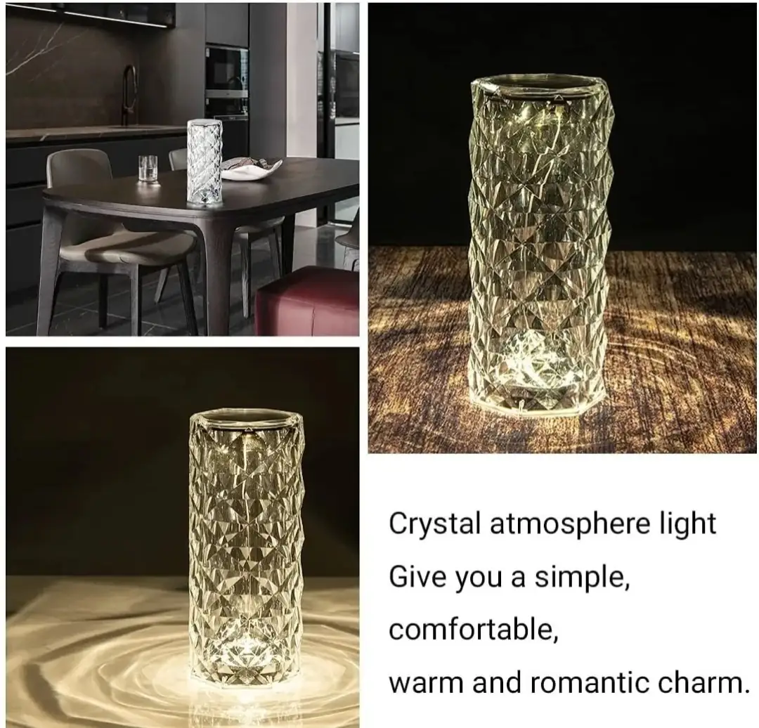 Lampara Touch Recargable Efecto Cristal Y Luz LED RGB + Control 3