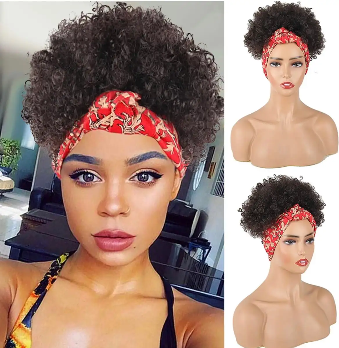 Moño castaño Afro con diadema 
