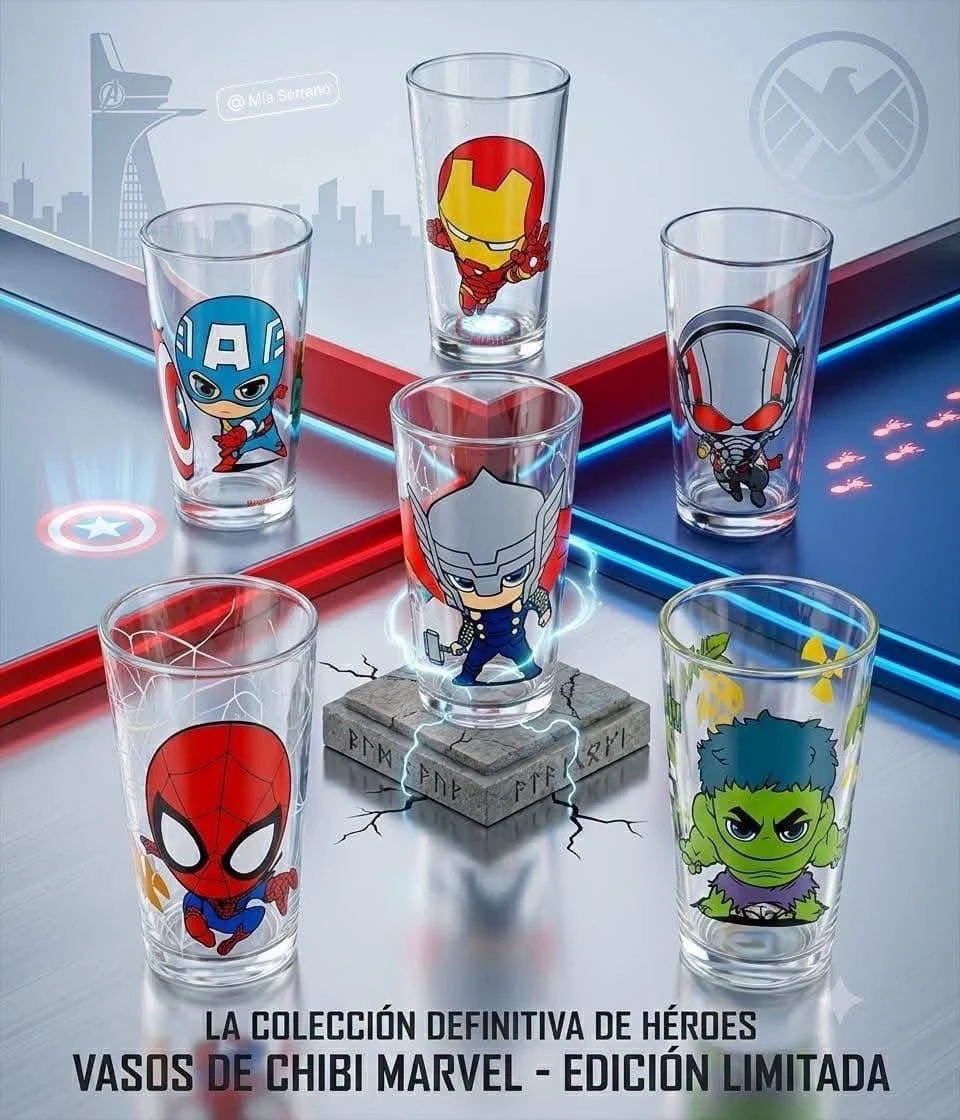 Set de 6 vasos de 500 ml de vidrio avengers 