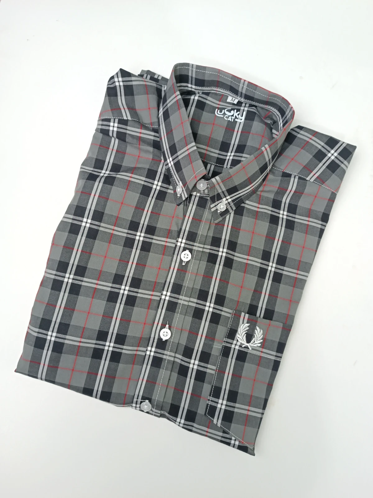 Camisa cuadros roja con gris  2