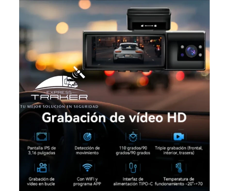 DASHCAM 3 CÁMARAS WIFI 64GB FIJA 3