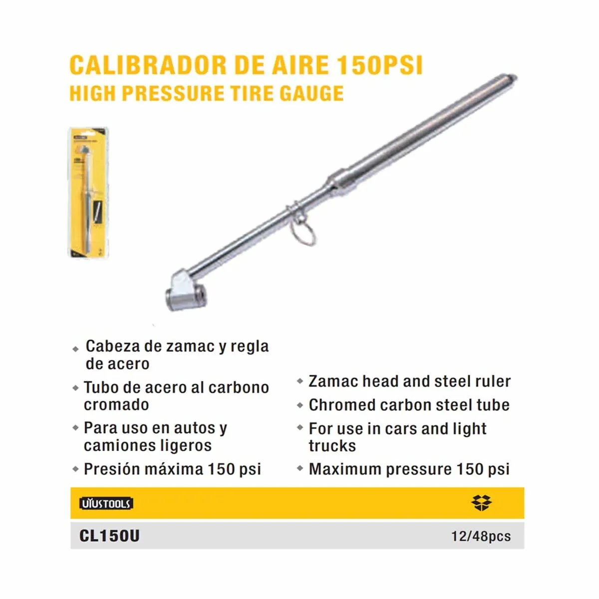 MEDIDOR (calibrador) DE AIRE METALICO UYUST Max 150 PSI