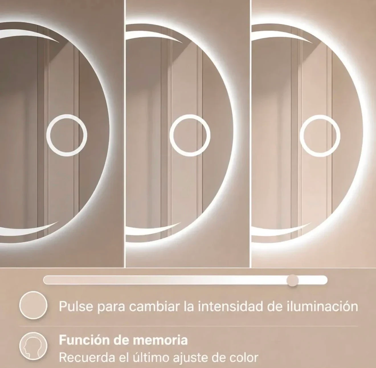 Espejo con luz neutra touch táctil redondo 3