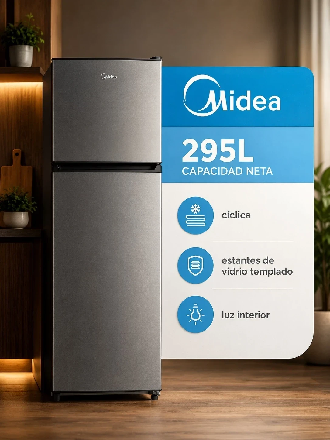 HELADERA MIDEA TOP MOUNT 295LTS SILVER 