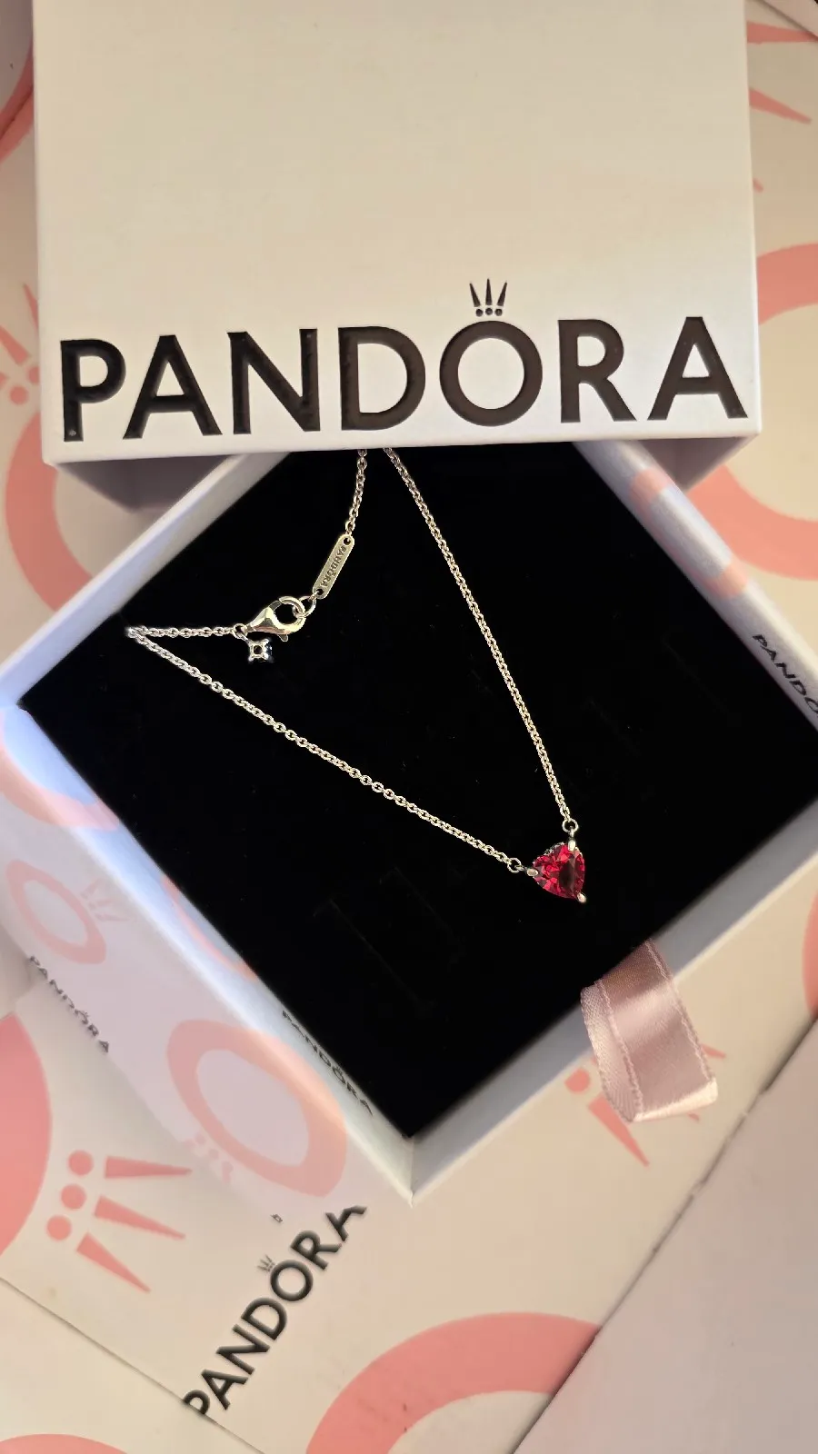 pandora red halo heart silver necklace 