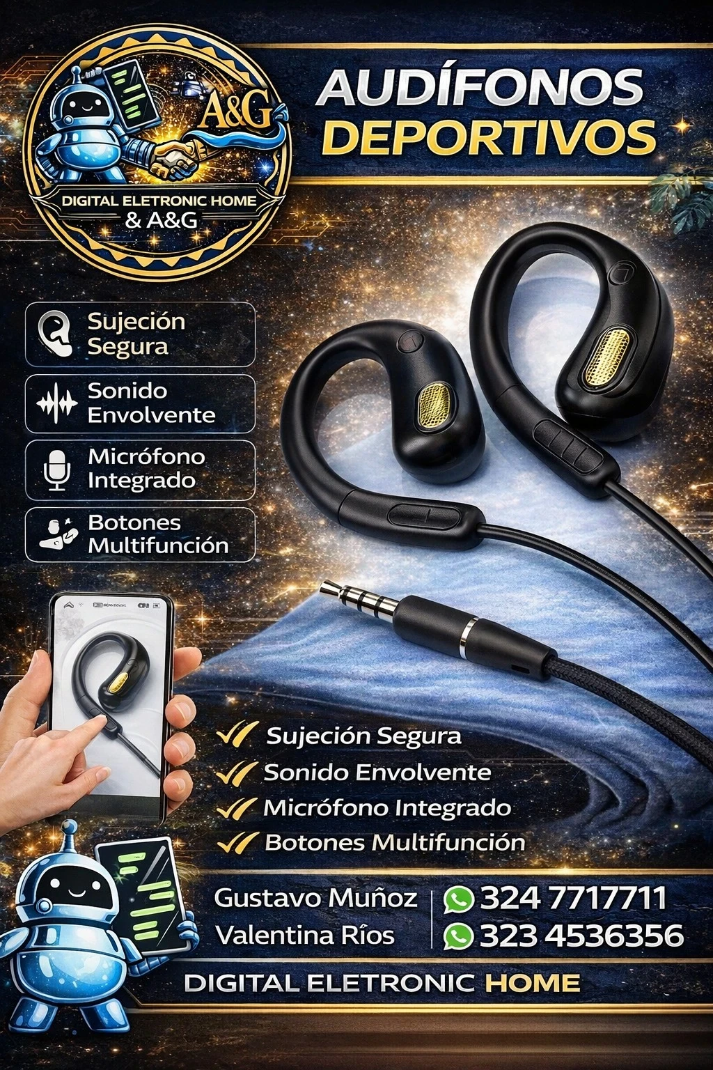 Auriculares con cable tipo cdac y digital con clip 3.5 mm