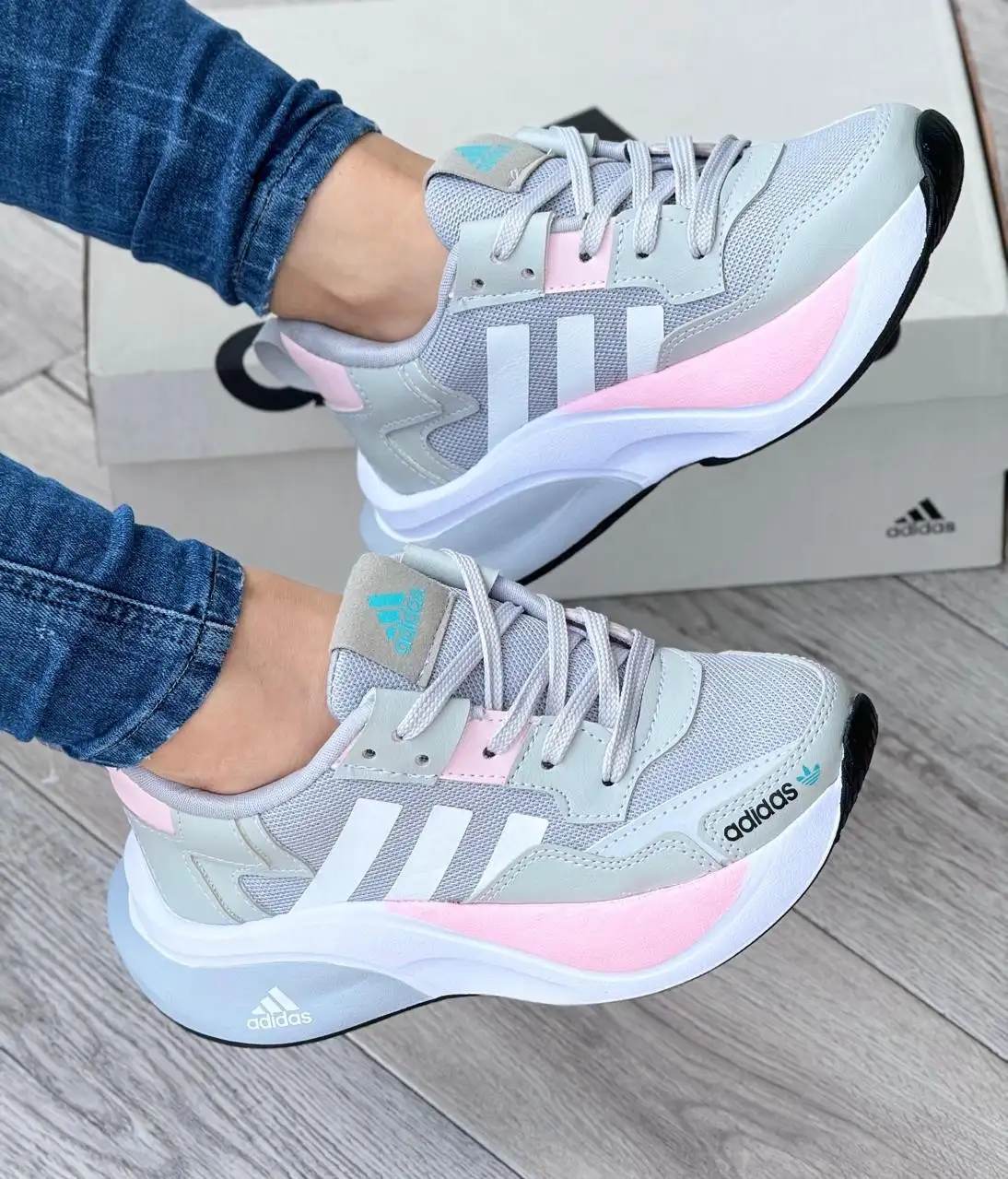 Tenis Adidas Bounce 2.0 Gris Rosa Dama 