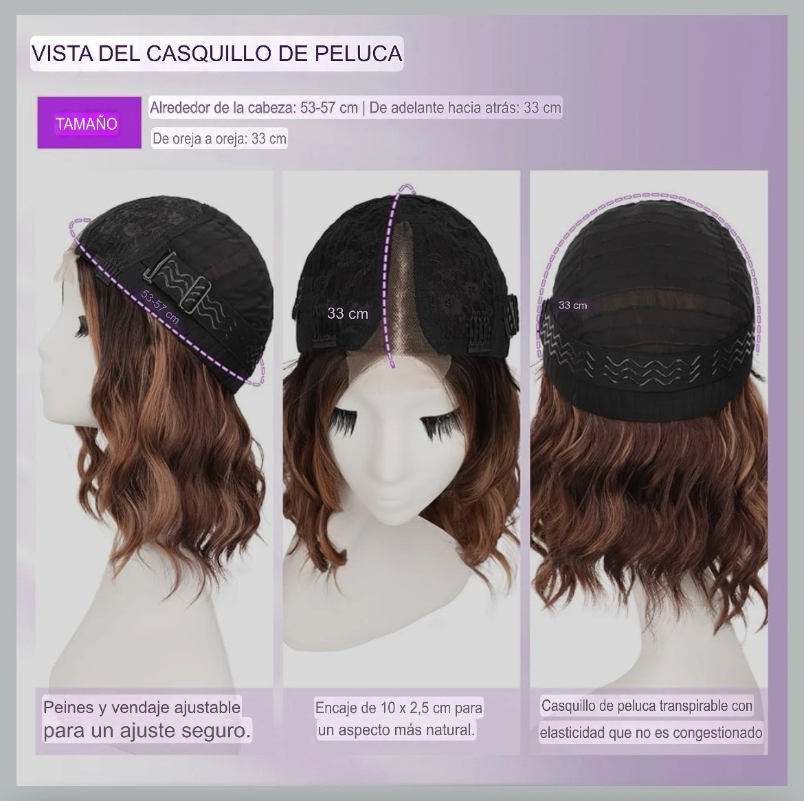 Peluca Semi natural de 14” frontla 2x1 2