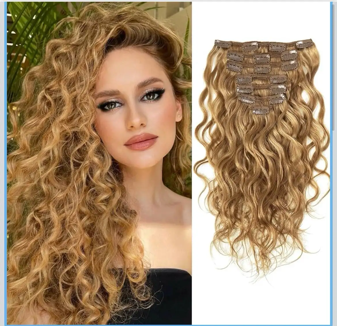 Extensiones de cabello humano real con pinzas, color rubio fresa #27, 14 pulgadas, extensiones de cabello humano real ondulado natural para mujer, doble trama, 120g, 7 unidades