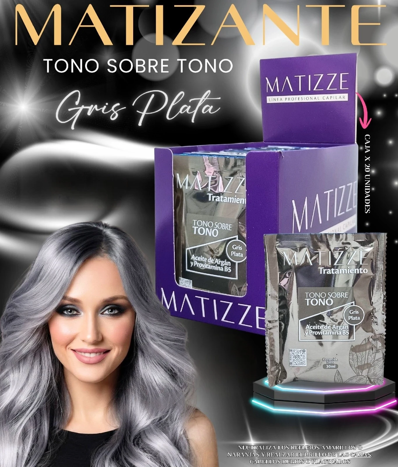 Sachet Matizante Tono Sobre Tono 30ml Gris Plata Matizze