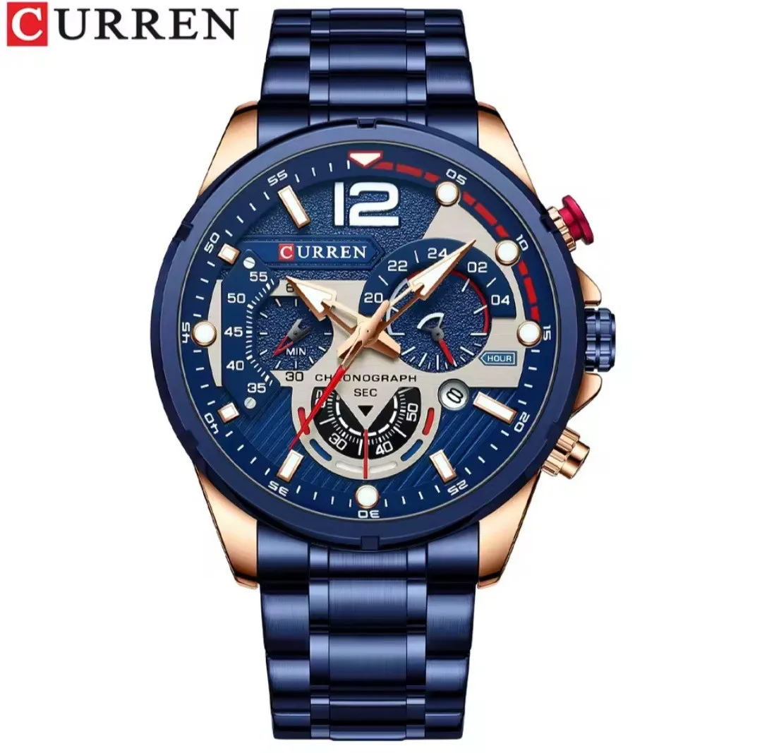 Reloj Curren Original Acero Cronografo 8395 Azul Cobrizo Fondo Azul