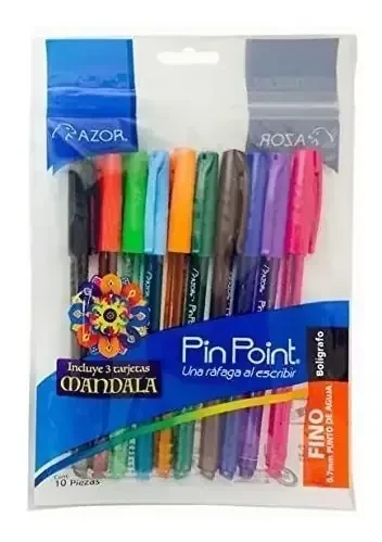 Bolígrafos azor pin point bolsa con 10 colores 3