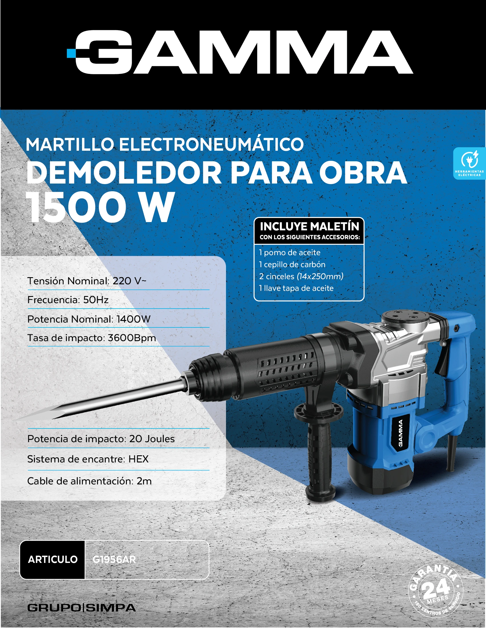 MARTILLO DEMOLEDOR ELECTRONEUMÁTICO GAMMA G1956AR  2