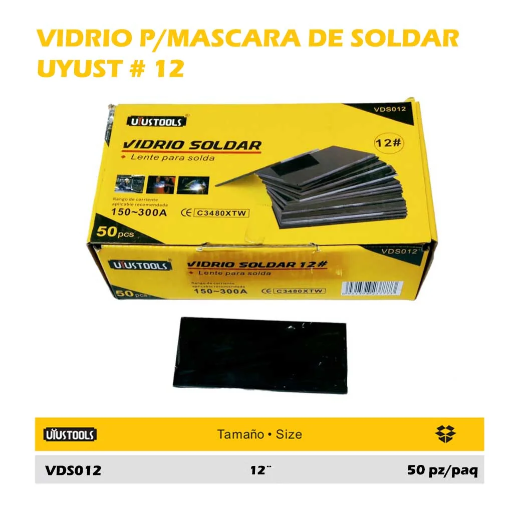 VIDRIO P/Mascara de soldar UYUST # 12 150-300A