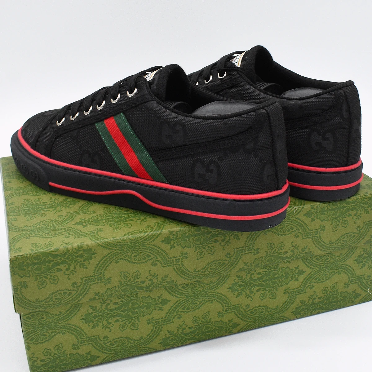 Gucci Off The Grid Tenis 1977 Low ECONYL Negro GG Verde Rojo 8