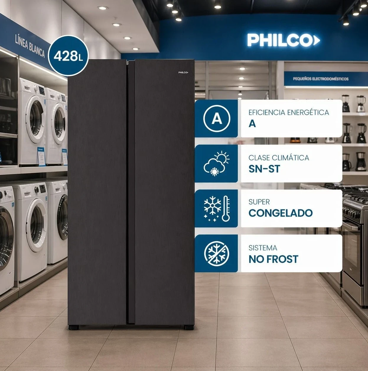 *HELADERA PHILCO SIDE BY SIDE 438lts NO FROST BLACK PHSB450N*