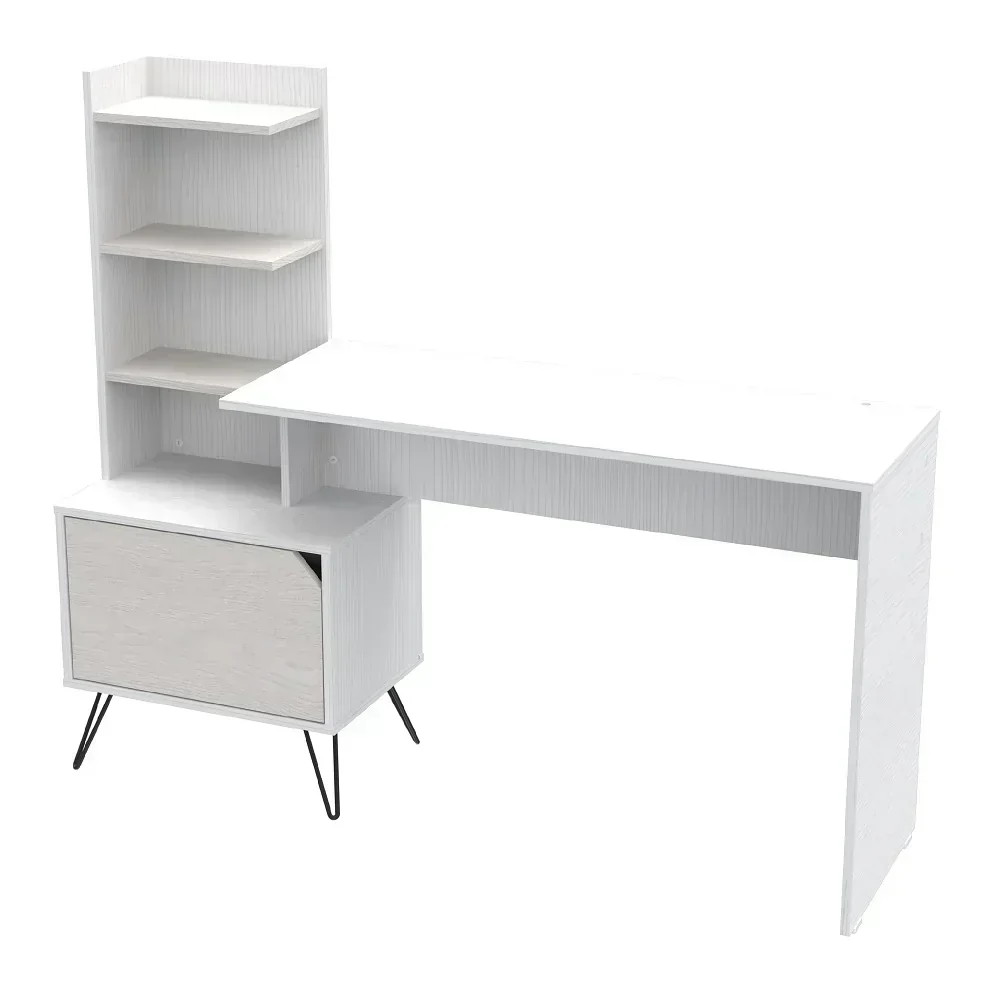 Escritorio Blanco Con Gaveta y Librería  3