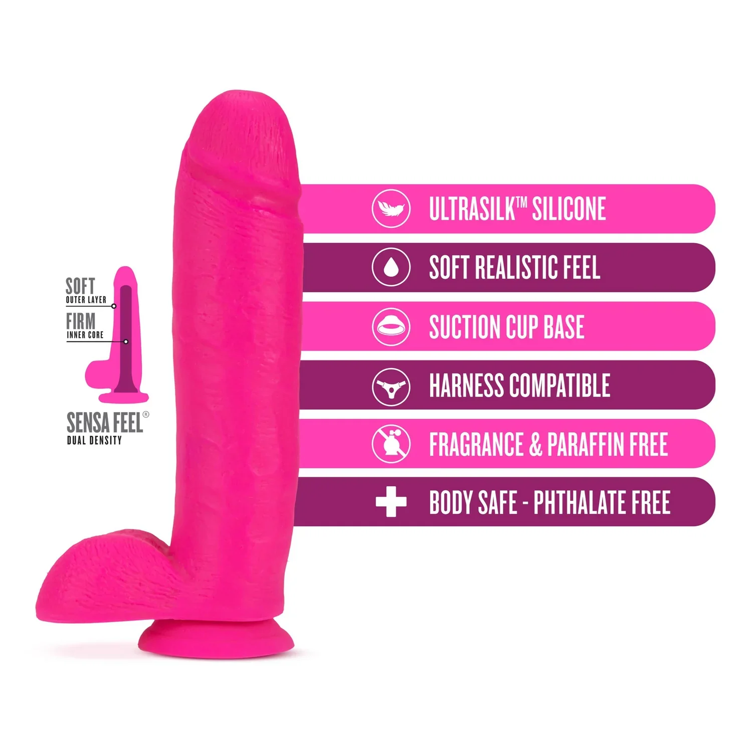 Neo Elite By Blush® | Neon Purple: 10.5-Inch Long Dildo - Made with Purio™ Silicone & SensaFeel® Dual Density Realistic Technology 3