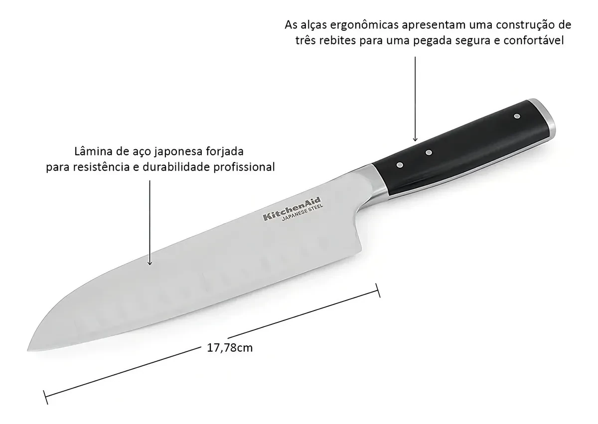 Cuchillo para cortar carne Santoku forjado de 7 peniques con funda de acero inoxidable Kitchenaid 3