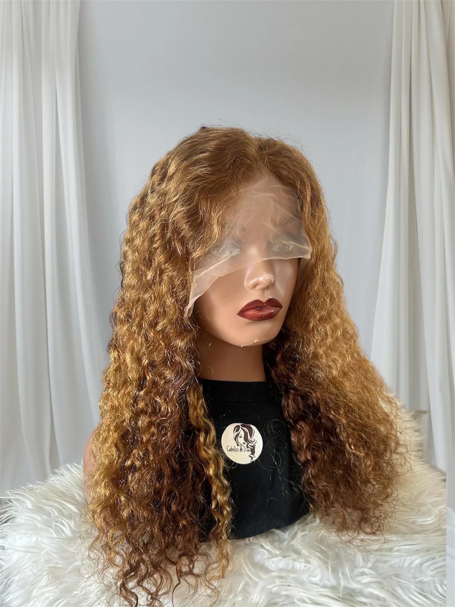 Peluca de cabello humano con encaje frontal color 4/27 Risado 24 pulgadas, densidad del 180%, 13 x 4  4