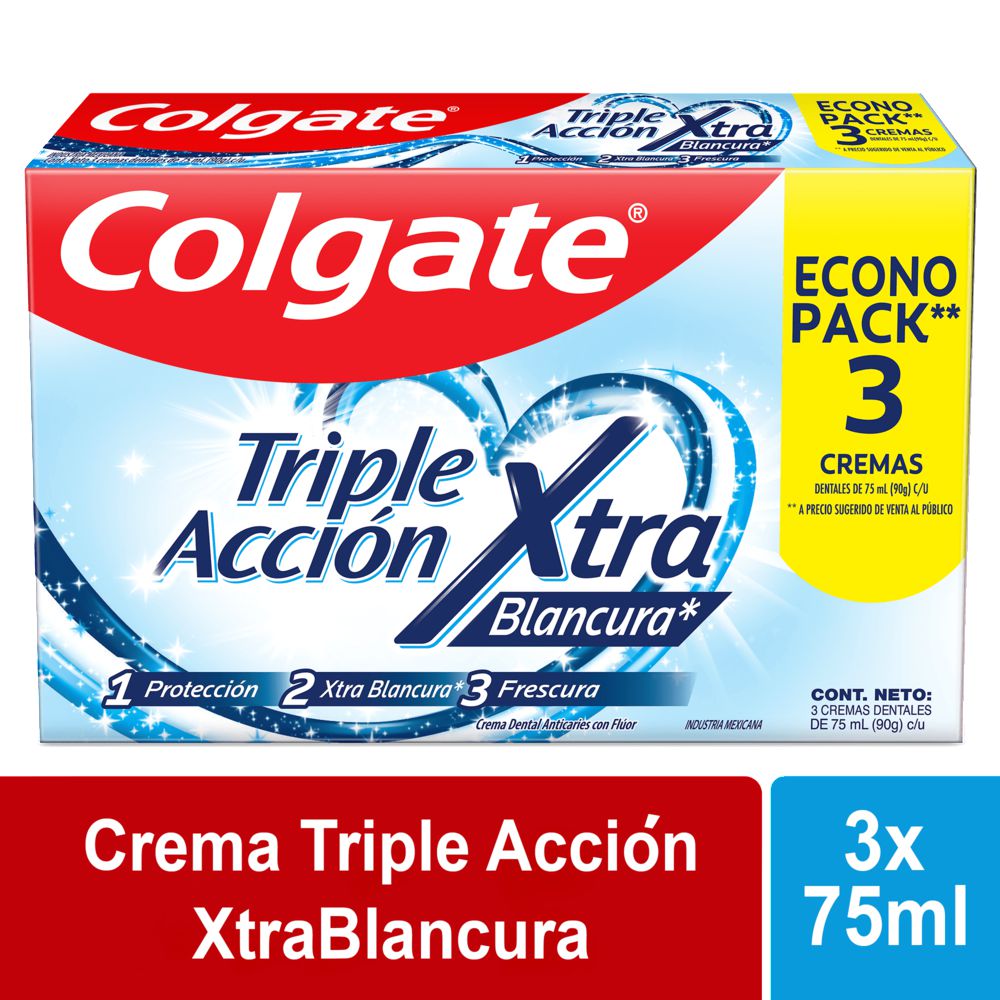 Colgate Triple acción Xtra Blancura x 3 - 75ml c/u