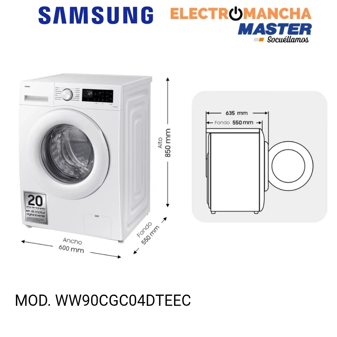 LAVADORA SAMSUNG WW90CGC04DTEEC 9 KG. 1400 RPM. A-10% 2