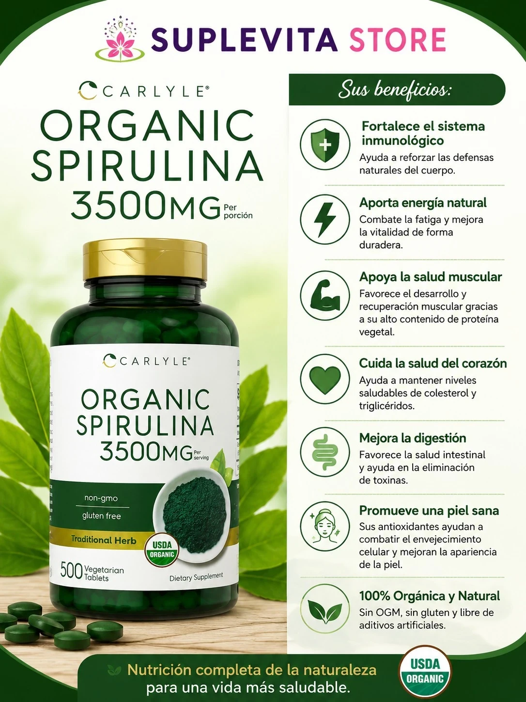 Organic Spirulina 3500 mg (Carlyle)