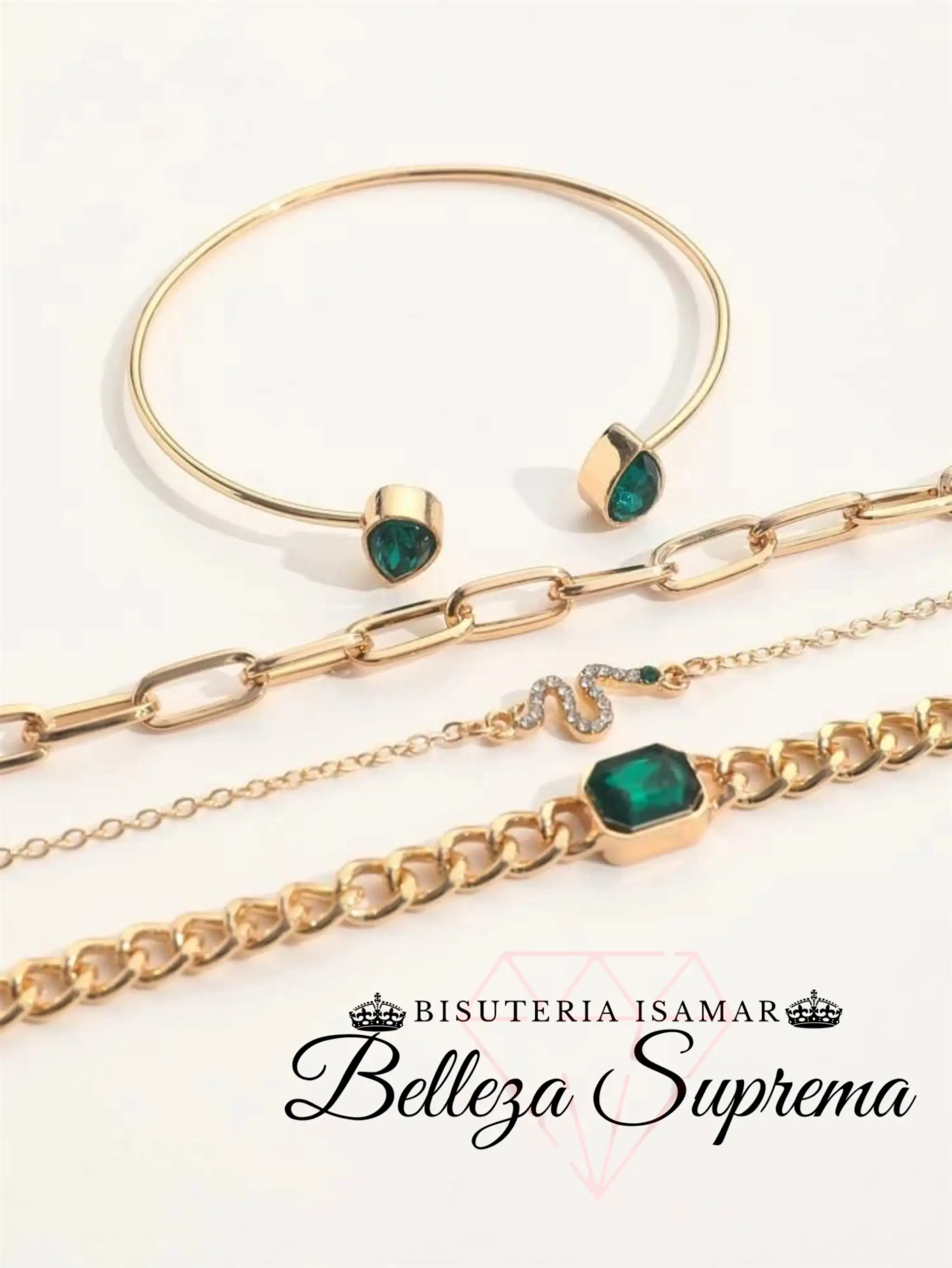 SET DE MANILLAS SERPIENTE VERDE ESMERALDA 4