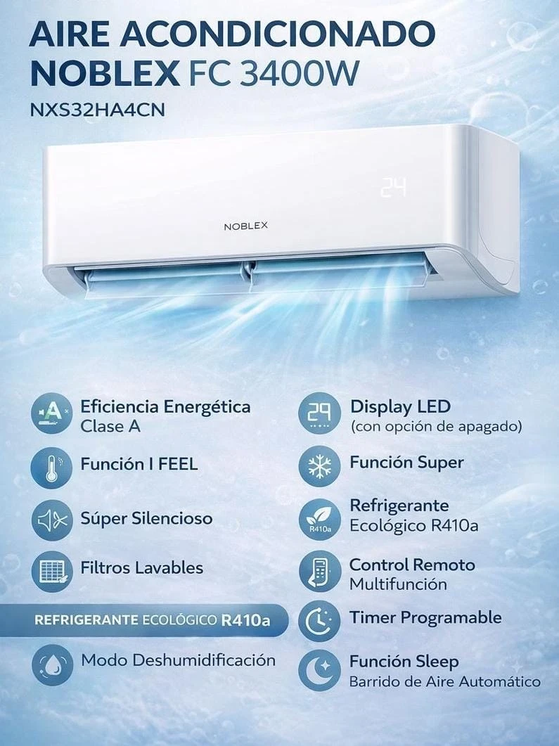 AIRE ACONDICIONADO NOBLEX 3400W FRIO/CALOR 