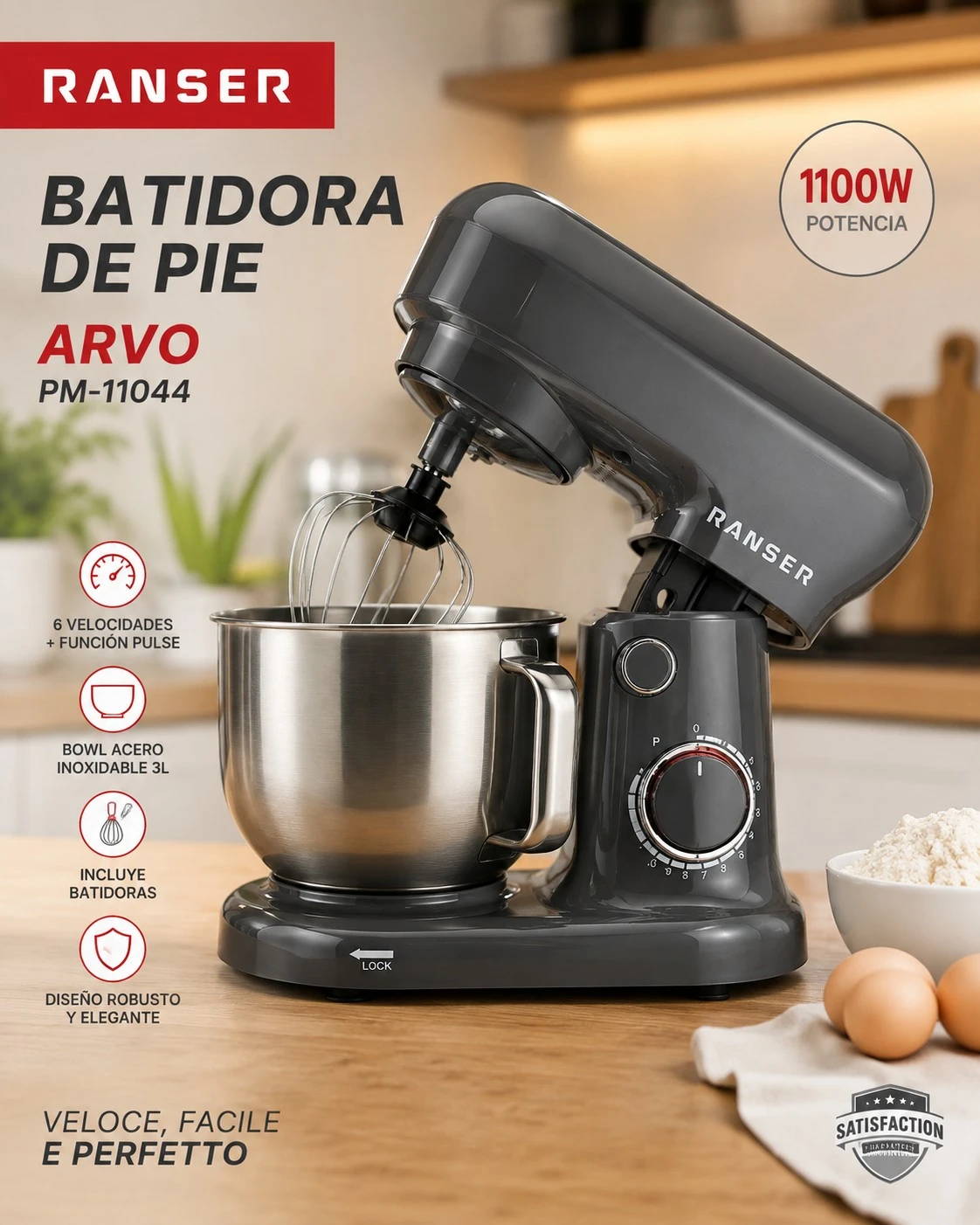 Batidora De Pie Ranser  3Lt 1100w