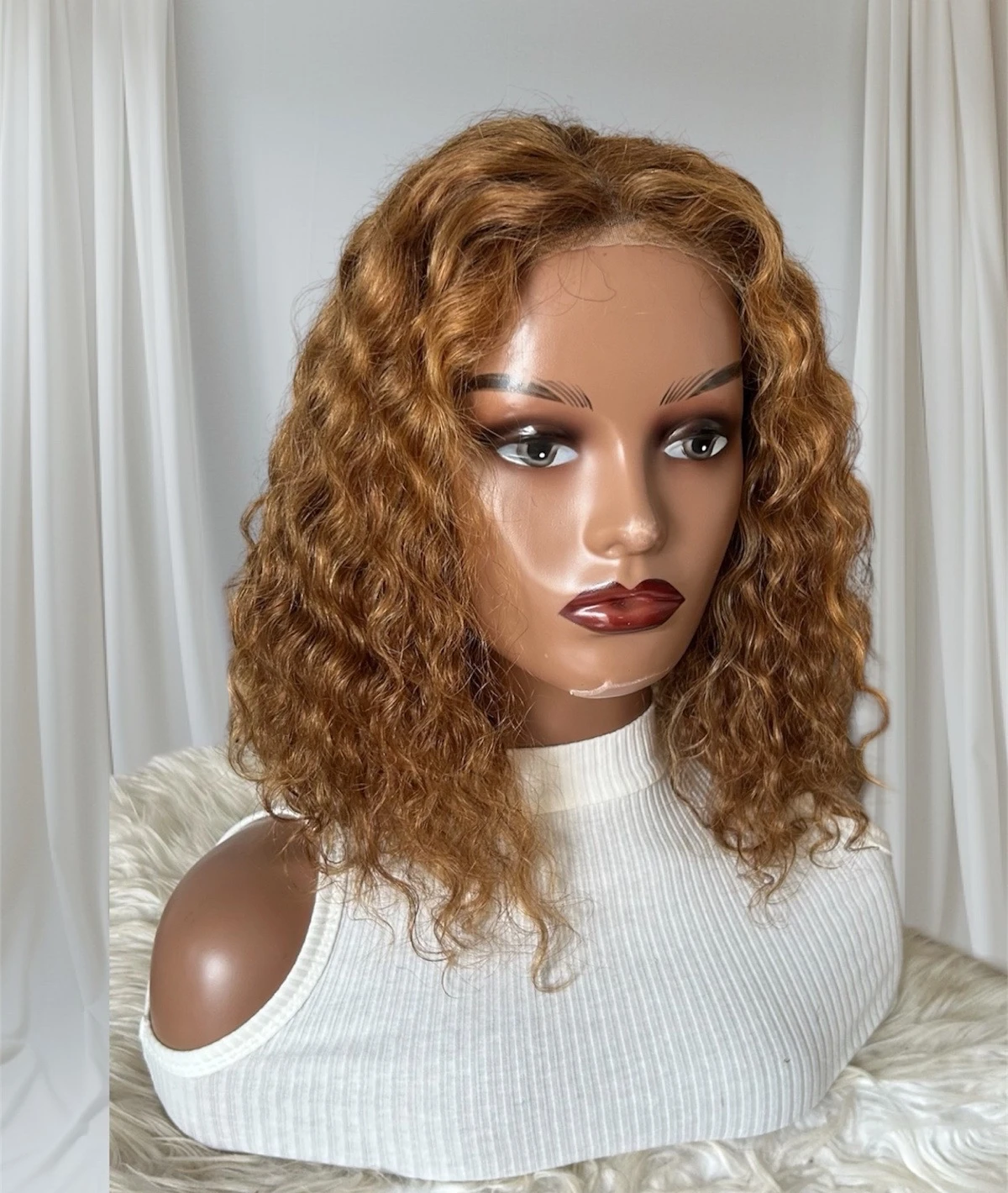 peluca rizada cabello humano 12 pulgadas, frontal lace 4x4 glueless  2