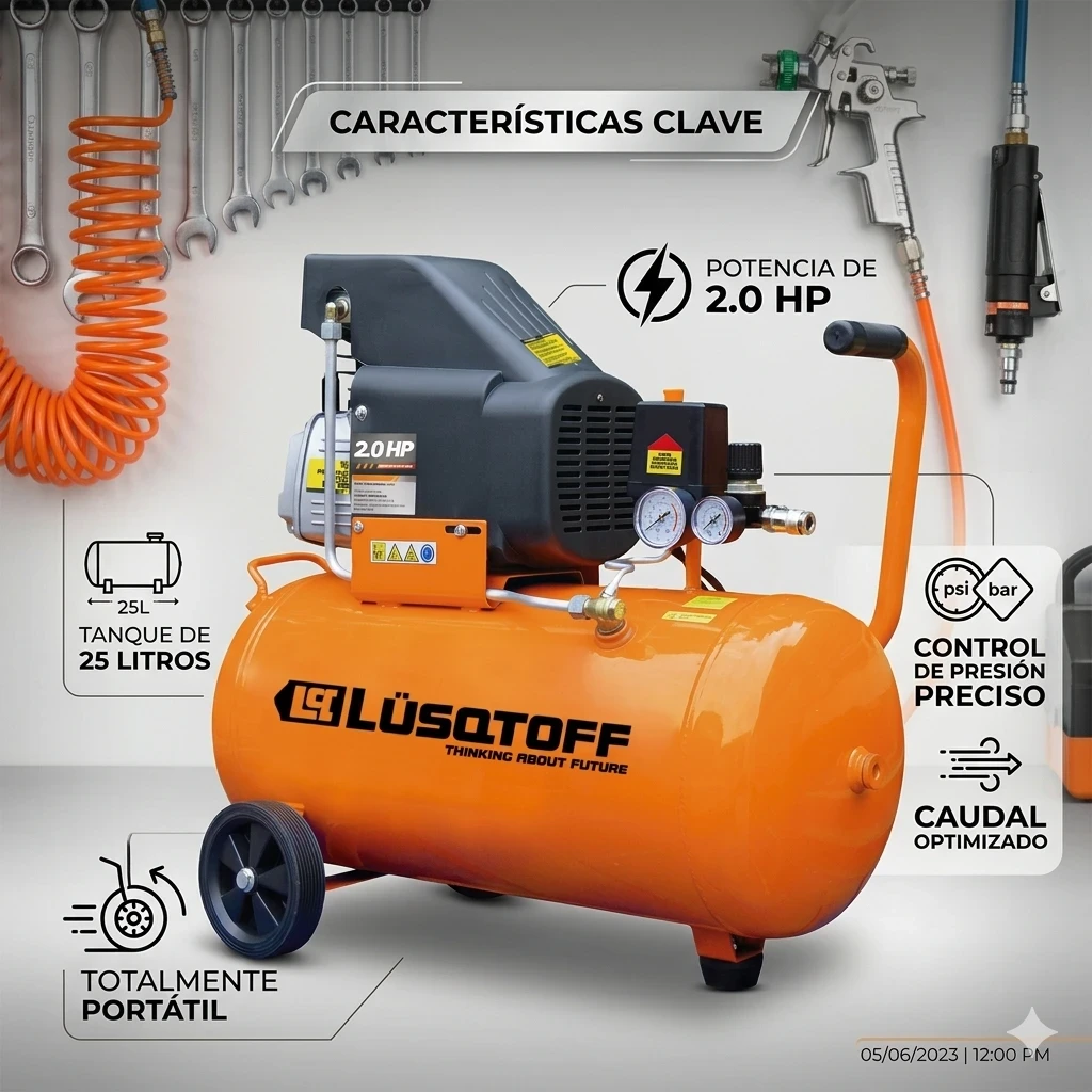 Compresor De Aire Electrico Portatil Lusqtoff Lc-2025 25 Lts Naranja 50 Hz Monofásica