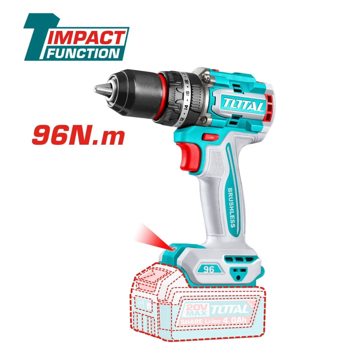 TIDLI20968 Taladro percutor 96nm + 2 baterías 4ah industrial total 4
