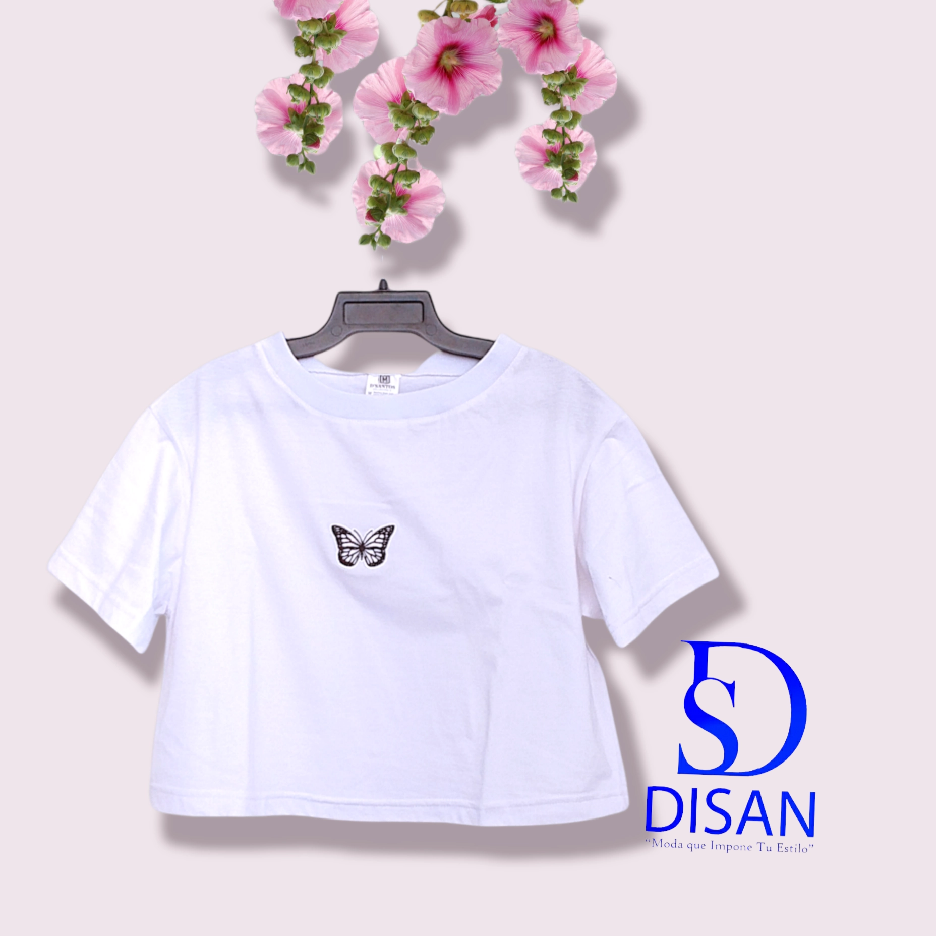Polo Crop Blanco Mariposa  2