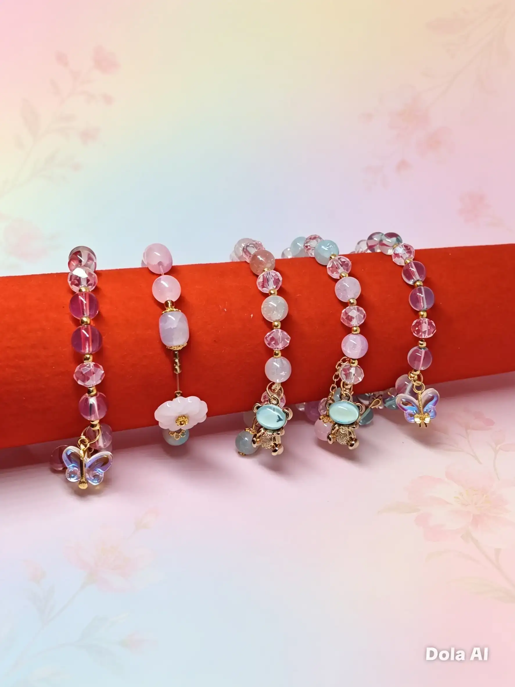 Pulseras tornasol y pastel de vidrio
