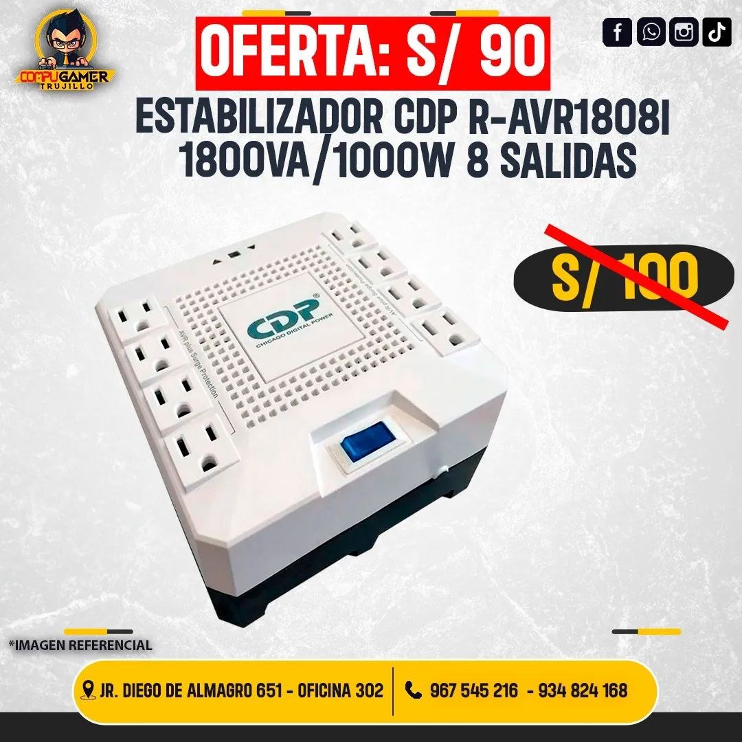 ESTABILIZADOR CDP R-AVR1808I 1800VA/1000W 8 SALIDAS