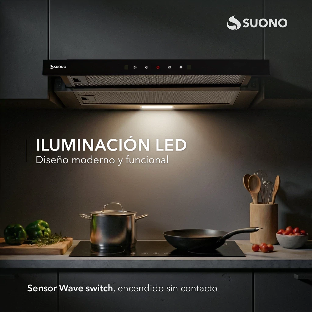 Campana SUONO Extractora Extensible Retráctil 60 cm Purificadora 130W 2