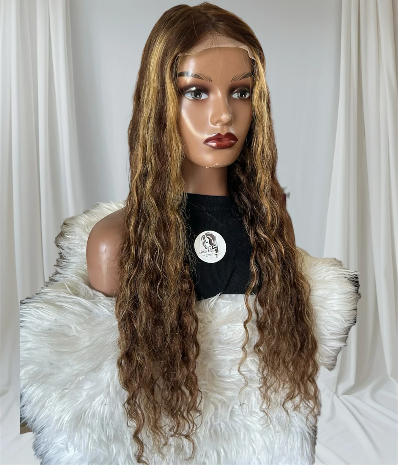 Peluca de cabello humano brasileño Remy con reflejos rubios degradado T4/27, frontal lace 4x4  densidad media 3