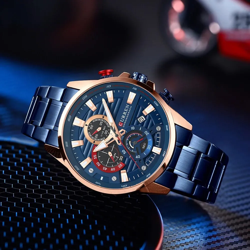 Reloj Curren Original Acero Cronografo 8415 Azul Cobrizo Fondo Azul 4