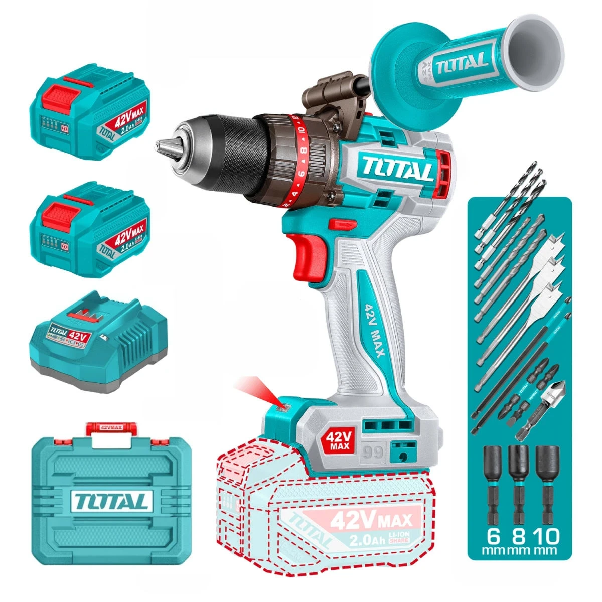 TIDLI429982 Taladro percutor 99nm + 2 batería y cargador 42v total 2
