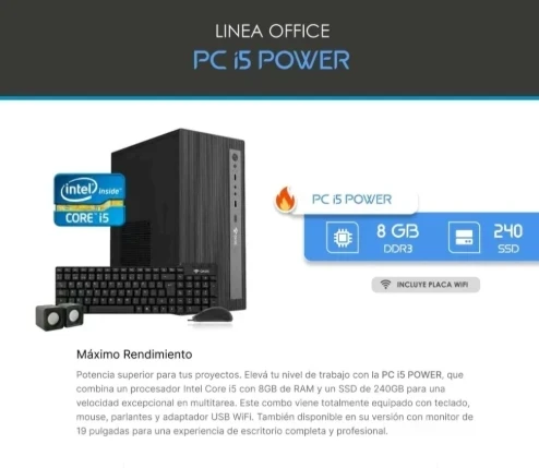 PC ESCRITORIO + MONITOR 19" + TECLADO Y MOUSE (INTEL i5)
