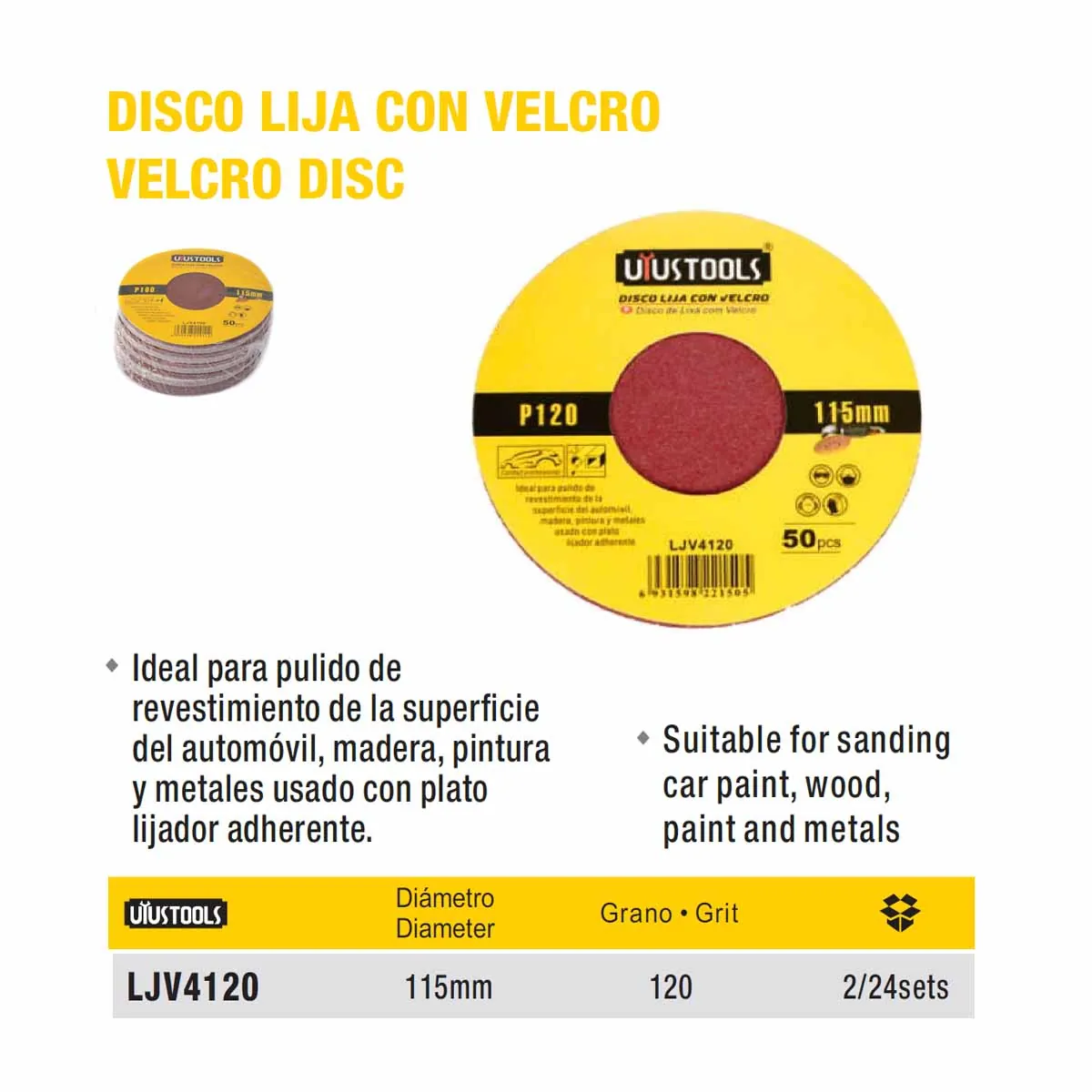 DISCO LIJA C/Velcro (Set/50pz) 115mm UYUST Nro 120
