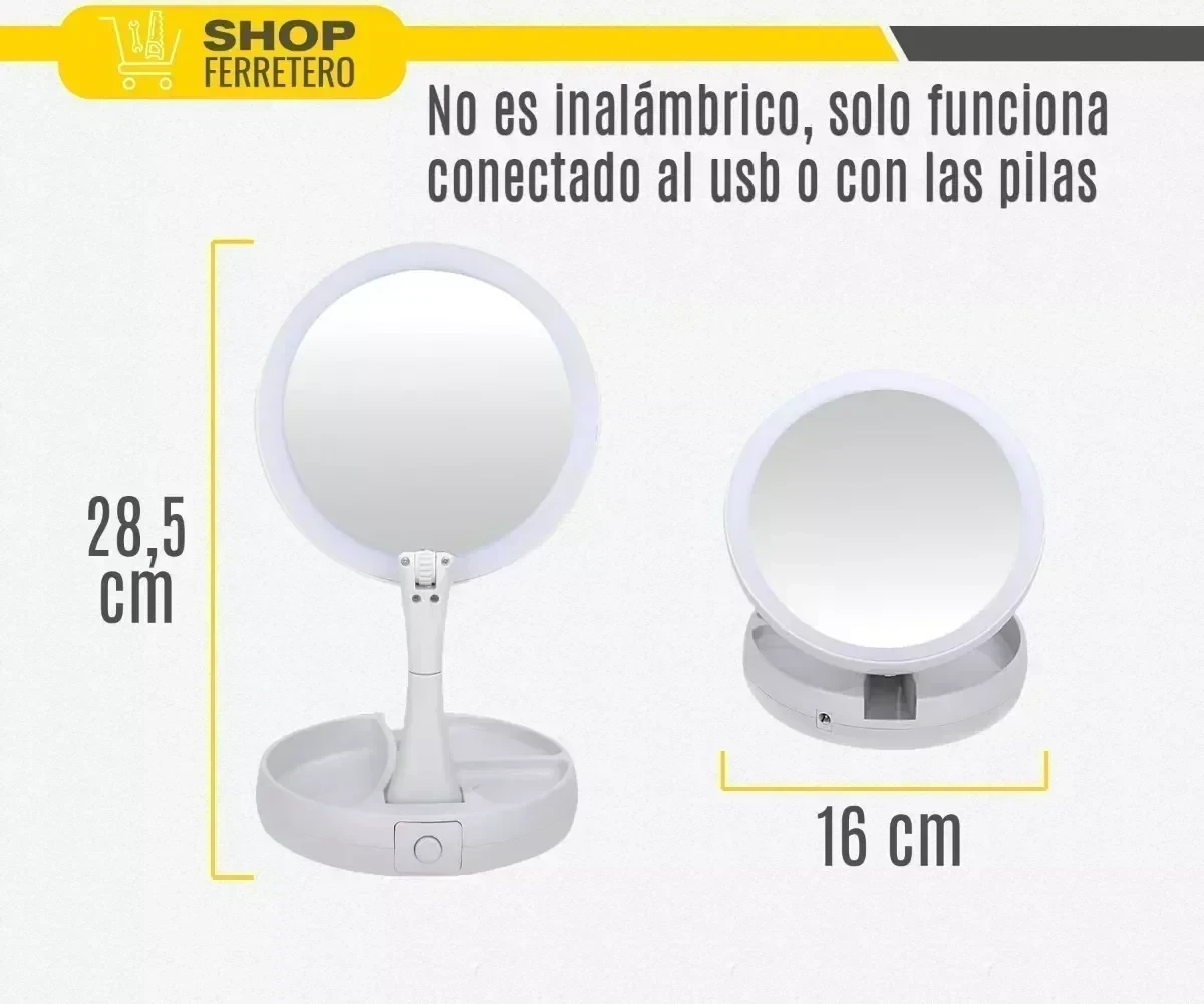 Espejo Luz Led Plegable Portatil Maquillaje Usb Suono 3