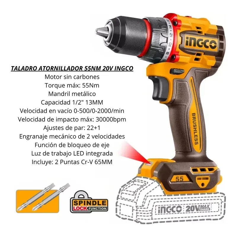 Kit Atornillador Durlock + Taladro + Bateria Cargador Ingco. 3