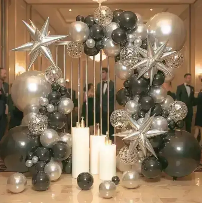 Set guirnalda globos chrome/metalizado negro y plata 145 pcs 3
