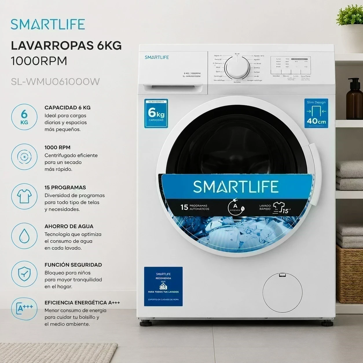 LAVARROPAS SMARTLIFE 6KG 1000RPM BLANCO SL-WMU061000W